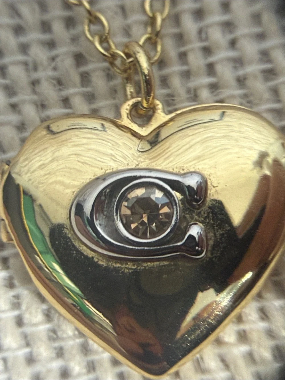 COACH Gold Tone Double Heart Locket Necklace